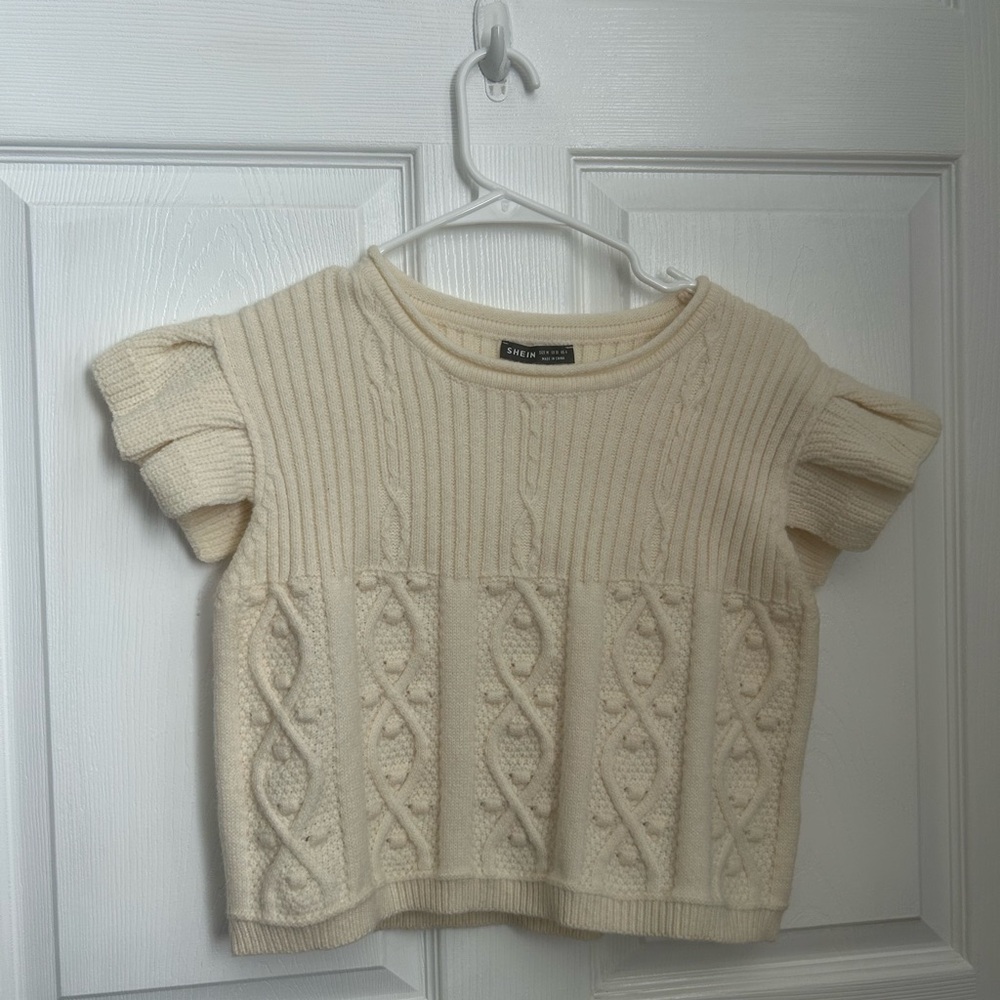 SHEIN Cream Crew Neck Cable Knit Sweater